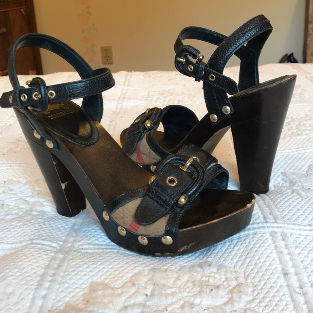 Burberry Wooden Platform Heeled Sandals